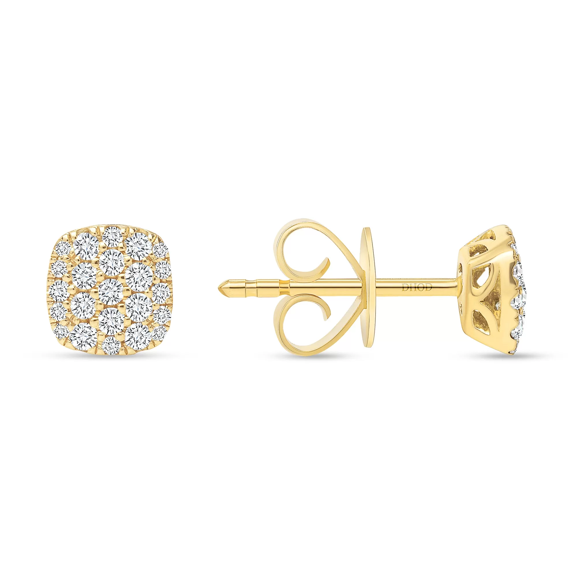 14K Gold Diamond Cushion Cluster Studs