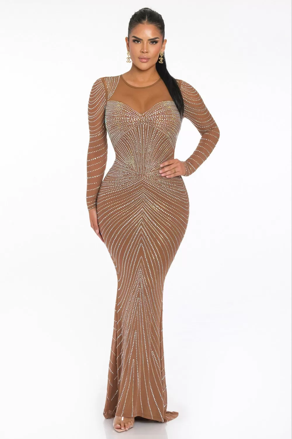 3 COLOR AVAIBLE RHINESTONE EMBELLISHED MAXI MERMAID DRESS