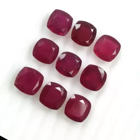 48.00cts Natural Pinkish Red Glass Filled RUBY Gemstone Cushion Shape Normal Cut 10mm 9pcs Lot For Jewelry