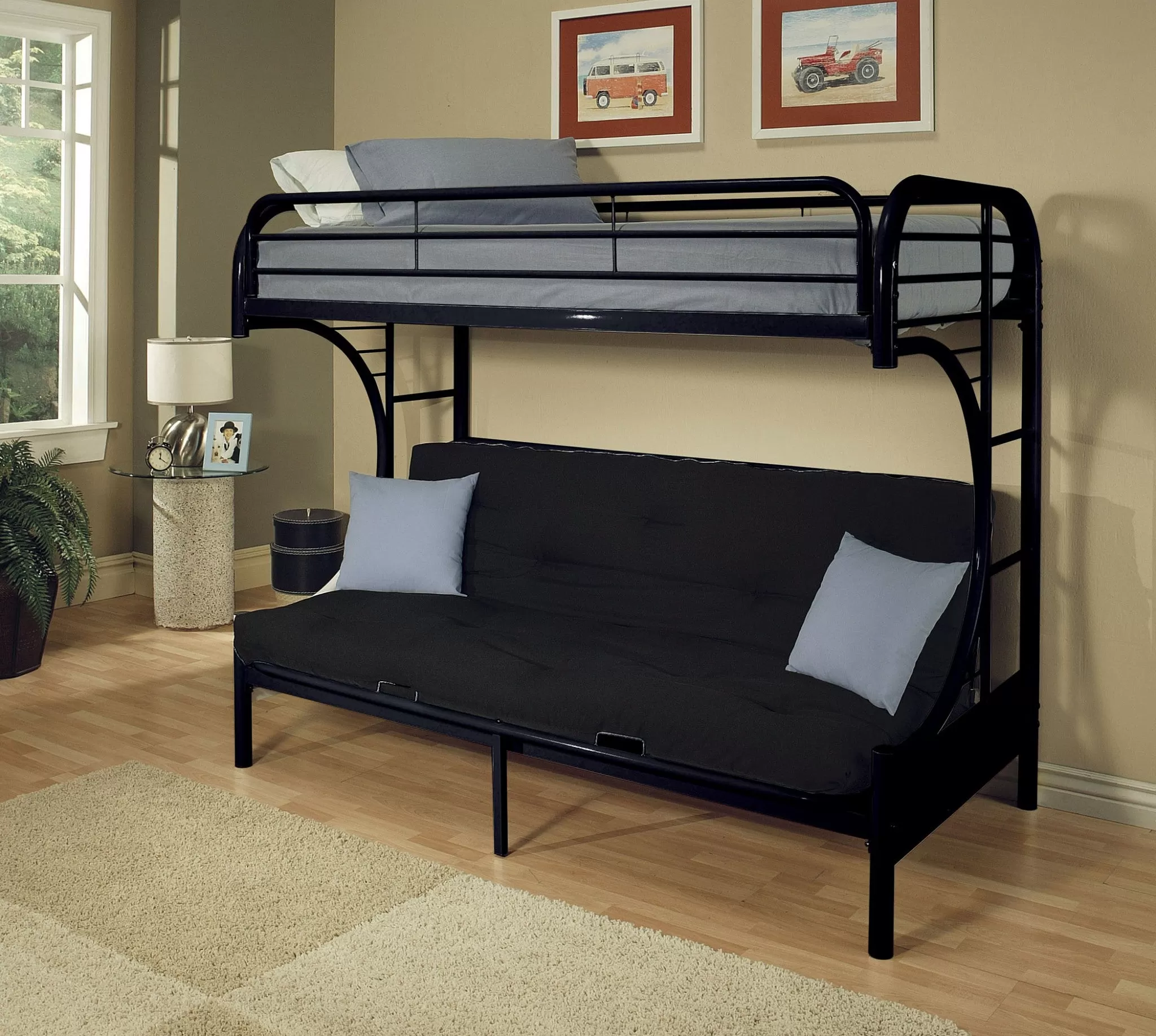 84 X 62 X 65 Twin Xl Over Queen Black Metal Tube Futon Bunk Bed