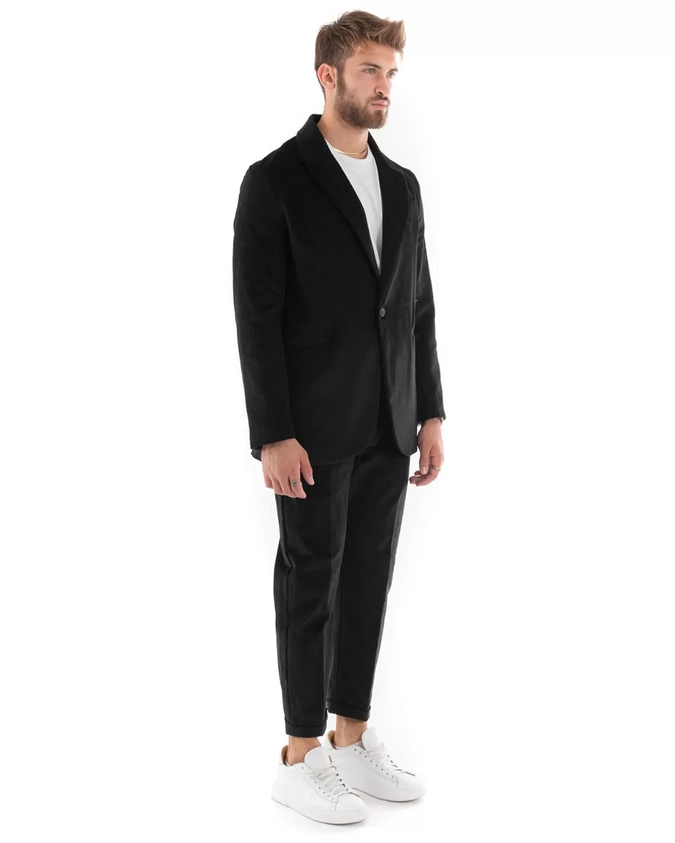 Abito Uomo Monopetto Vestito Velluto Completo Giacca Pantaloni Nero Elegante Cerimonia GIOSAL-OU2187A