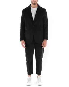 Abito Uomo Monopetto Vestito Velluto Completo Giacca Pantaloni Nero Elegante Cerimonia GIOSAL-OU2187A