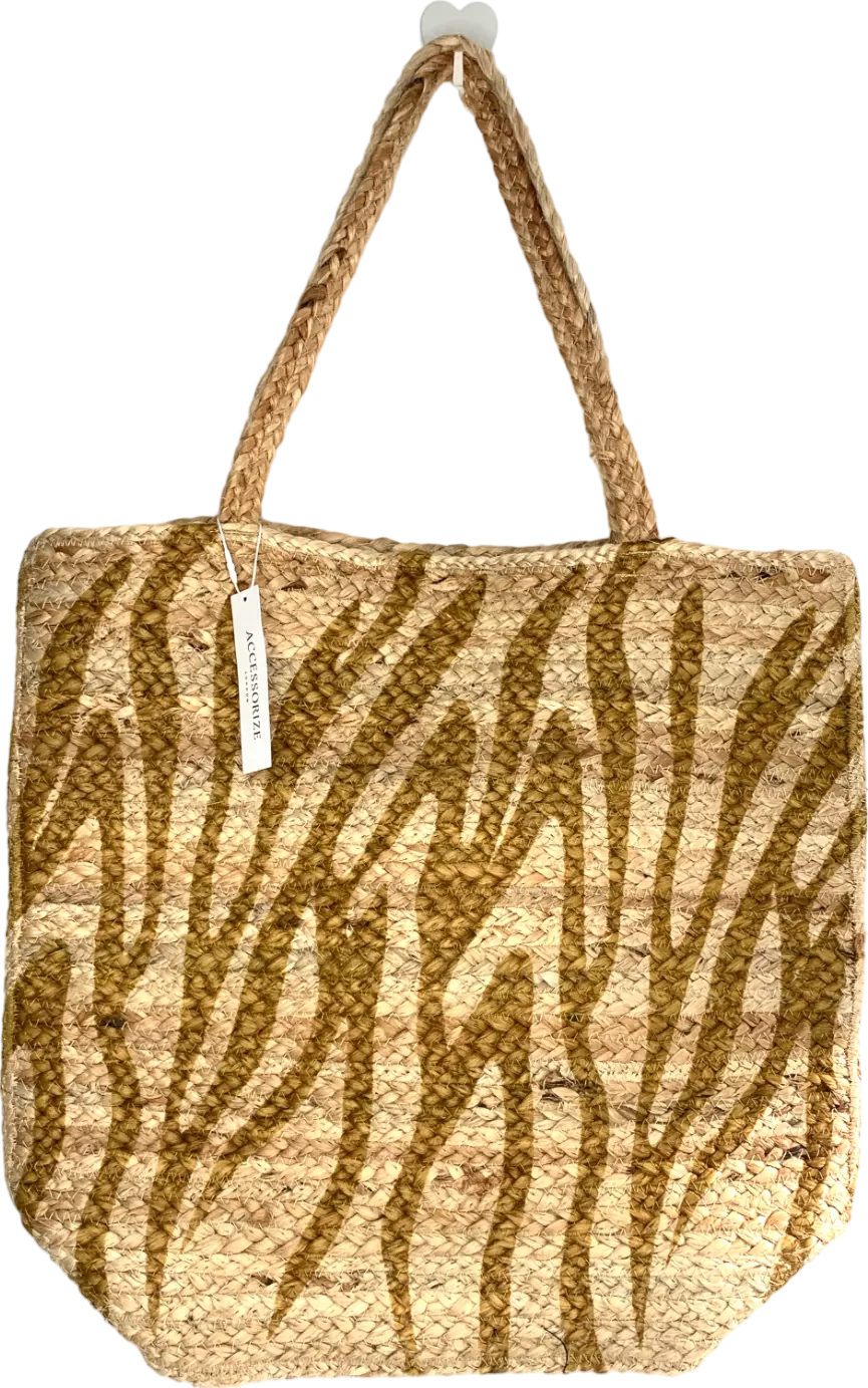 Accessorize Brown Zebra Print Jute Shopper Bag One Size