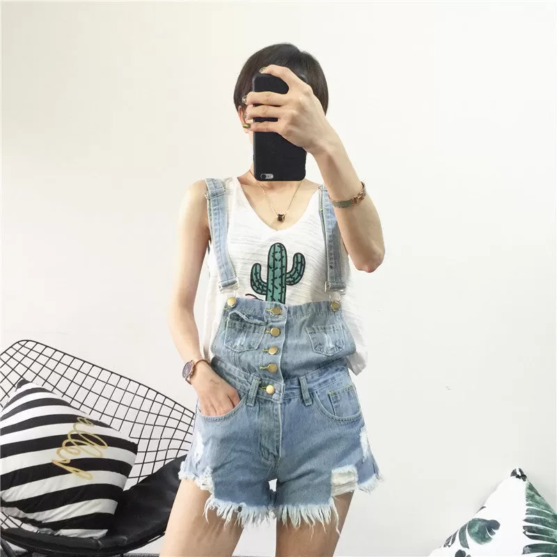 Acid Wash Denim Overalls