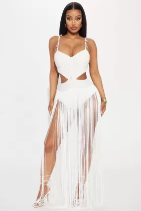 Alana Fringe Maxi Dress - White