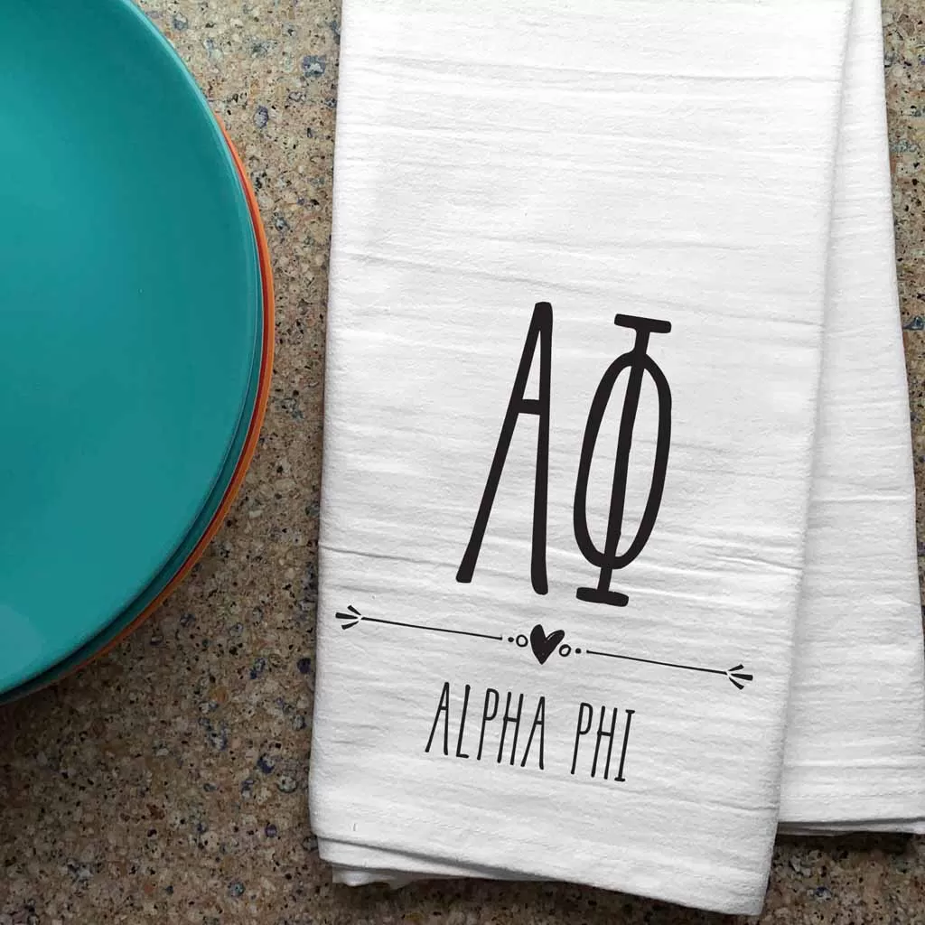 Alpha Phi Sorority Kitchen Towel with Boho Design