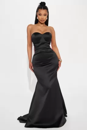 Avianna Satin Bow Gown - Black/Pink