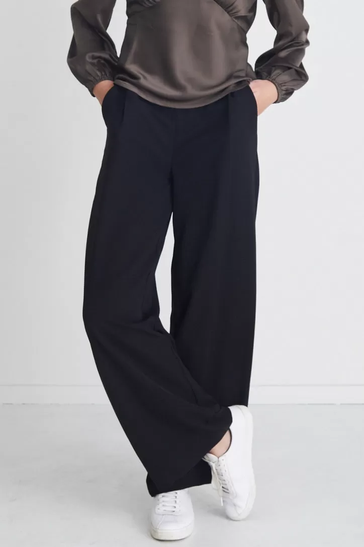 Best Life Black Satin Wide Leg Side Zip Pant