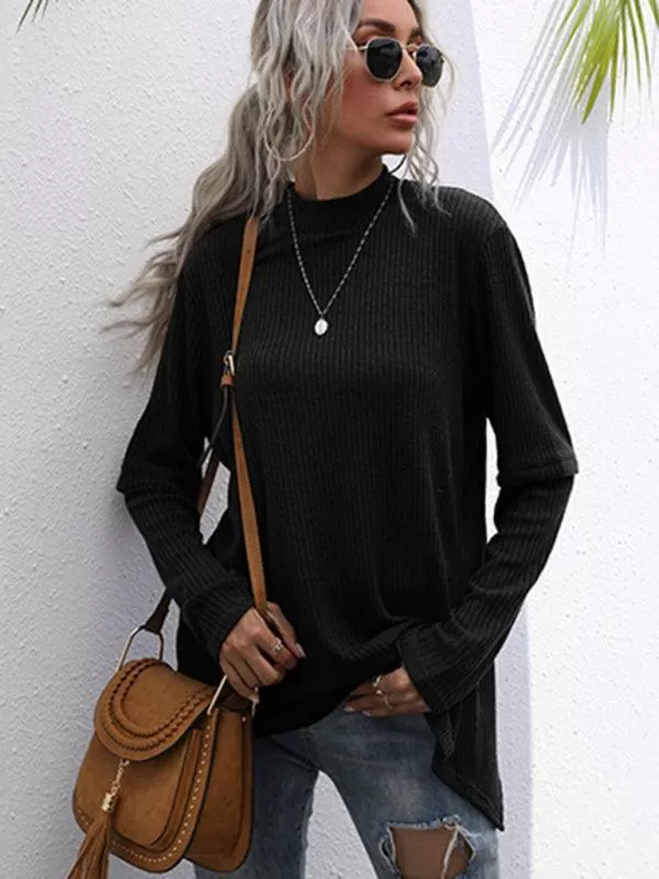 Black Loose Turtleneck Pullover Sweater Women