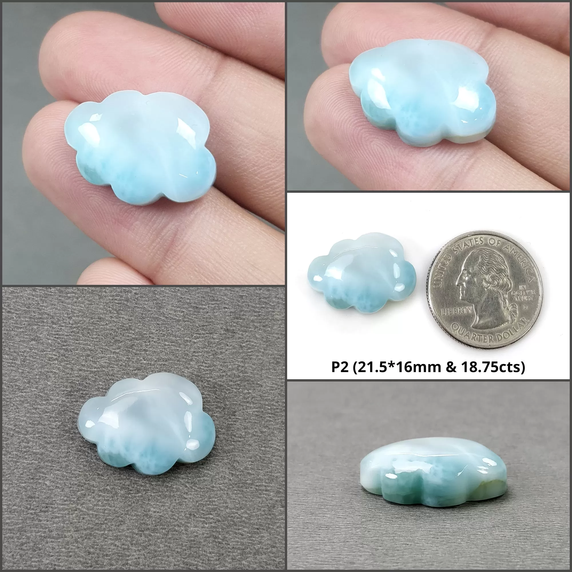 BLUE LARIMAR Gemstone Carving : Natural Untreated Unheated Larimar Bi-Color Hand Carved Cloud