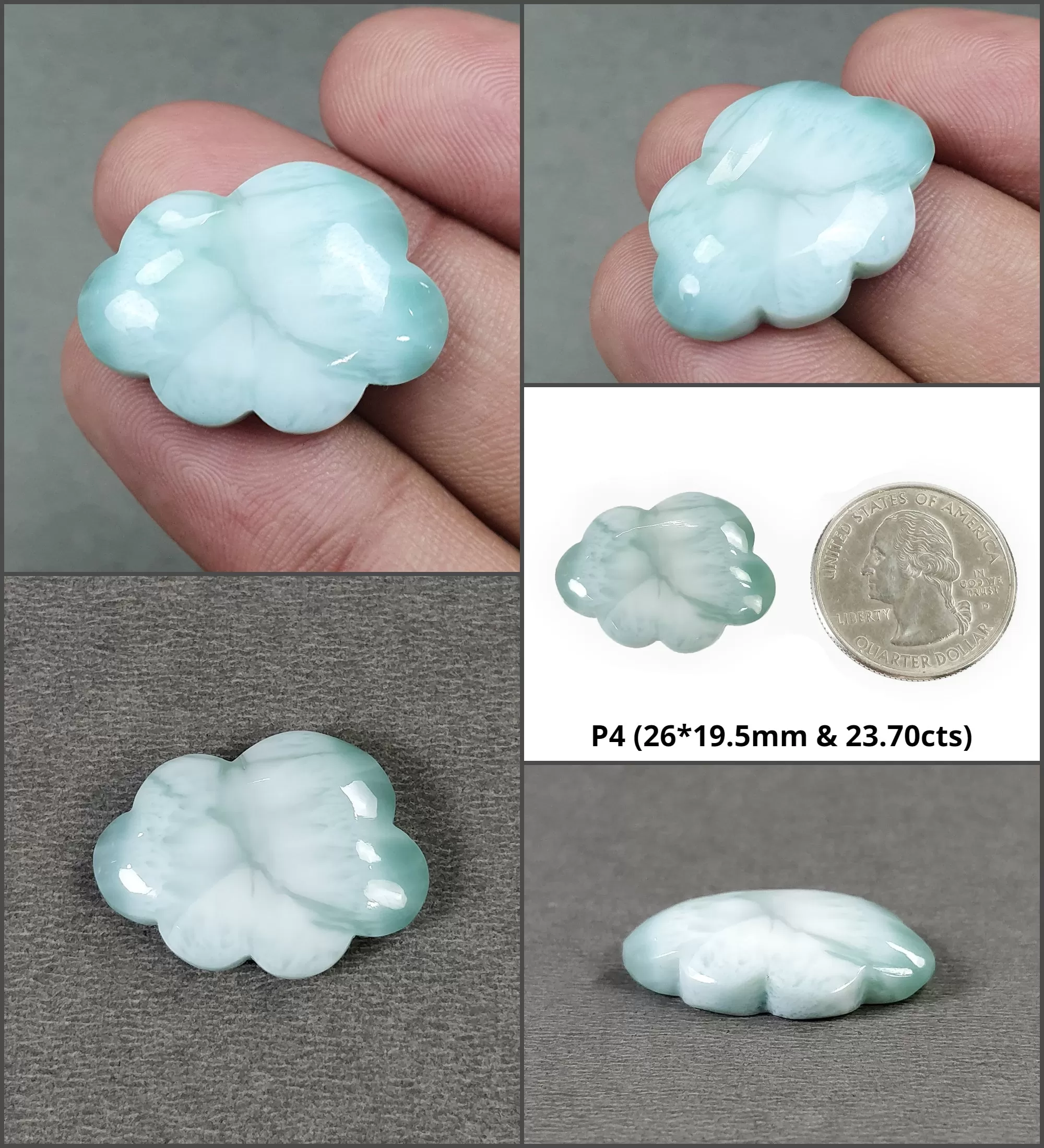 BLUE LARIMAR Gemstone Carving : Natural Untreated Unheated Larimar Bi-Color Hand Carved Cloud