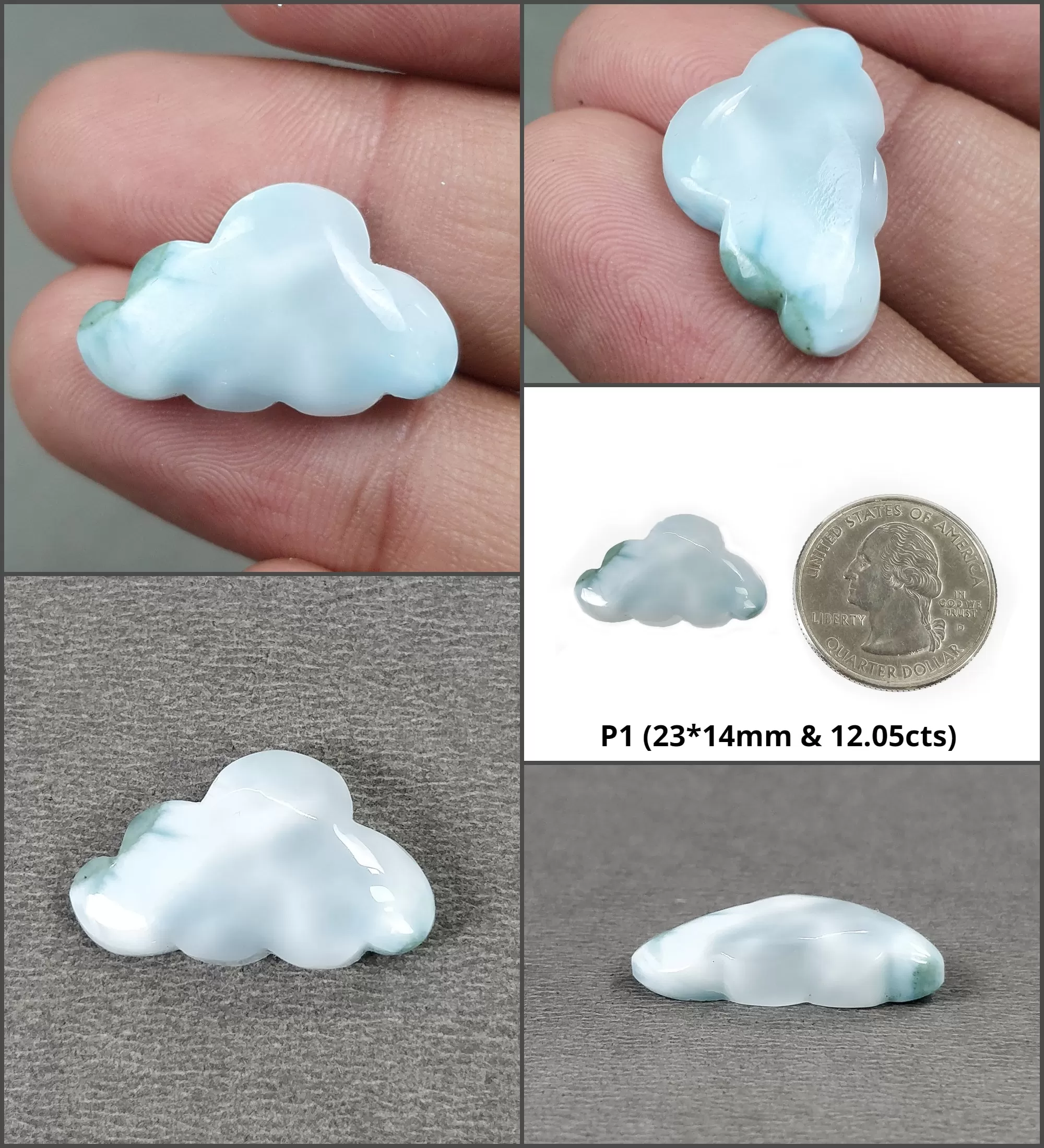 BLUE LARIMAR Gemstone Carving : Natural Untreated Unheated Larimar Bi-Color Hand Carved Cloud