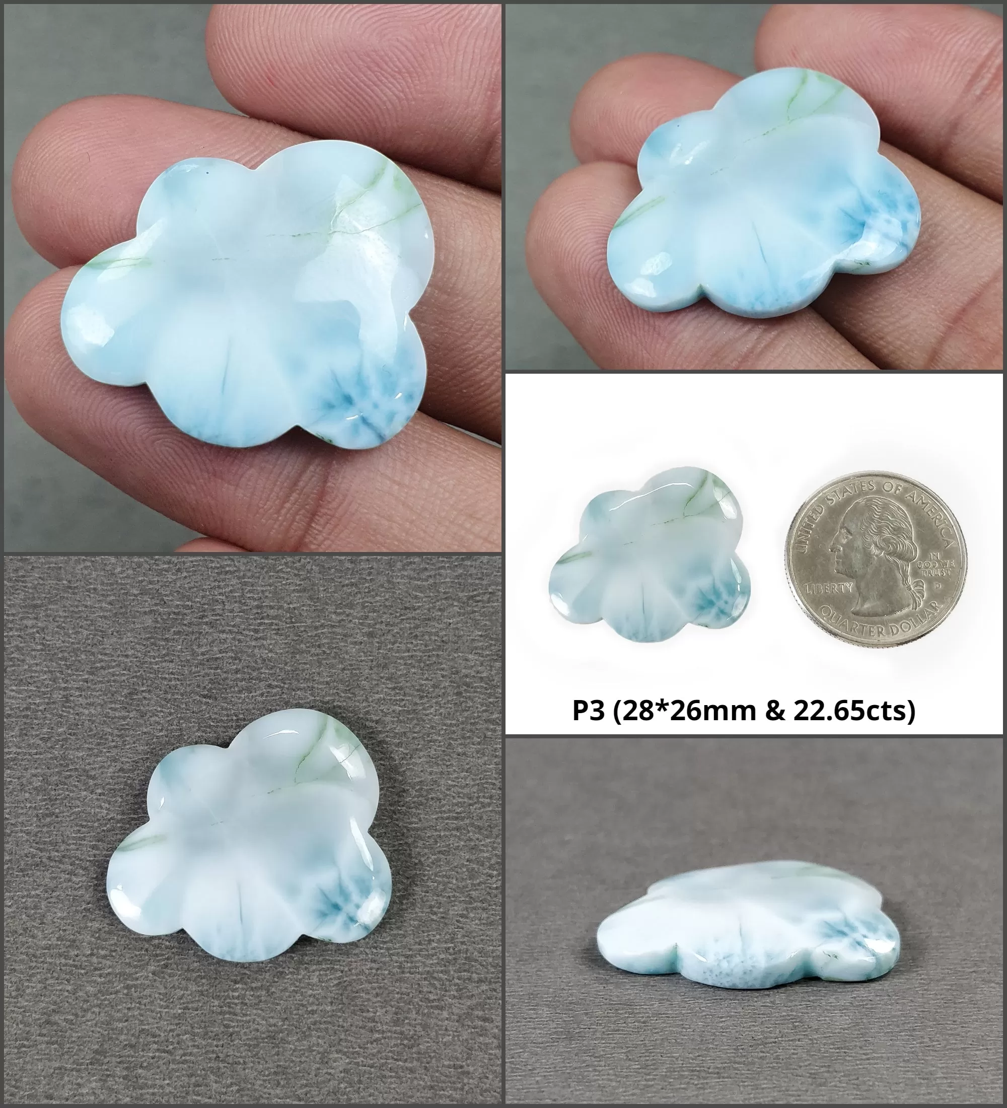 BLUE LARIMAR Gemstone Carving : Natural Untreated Unheated Larimar Bi-Color Hand Carved Cloud