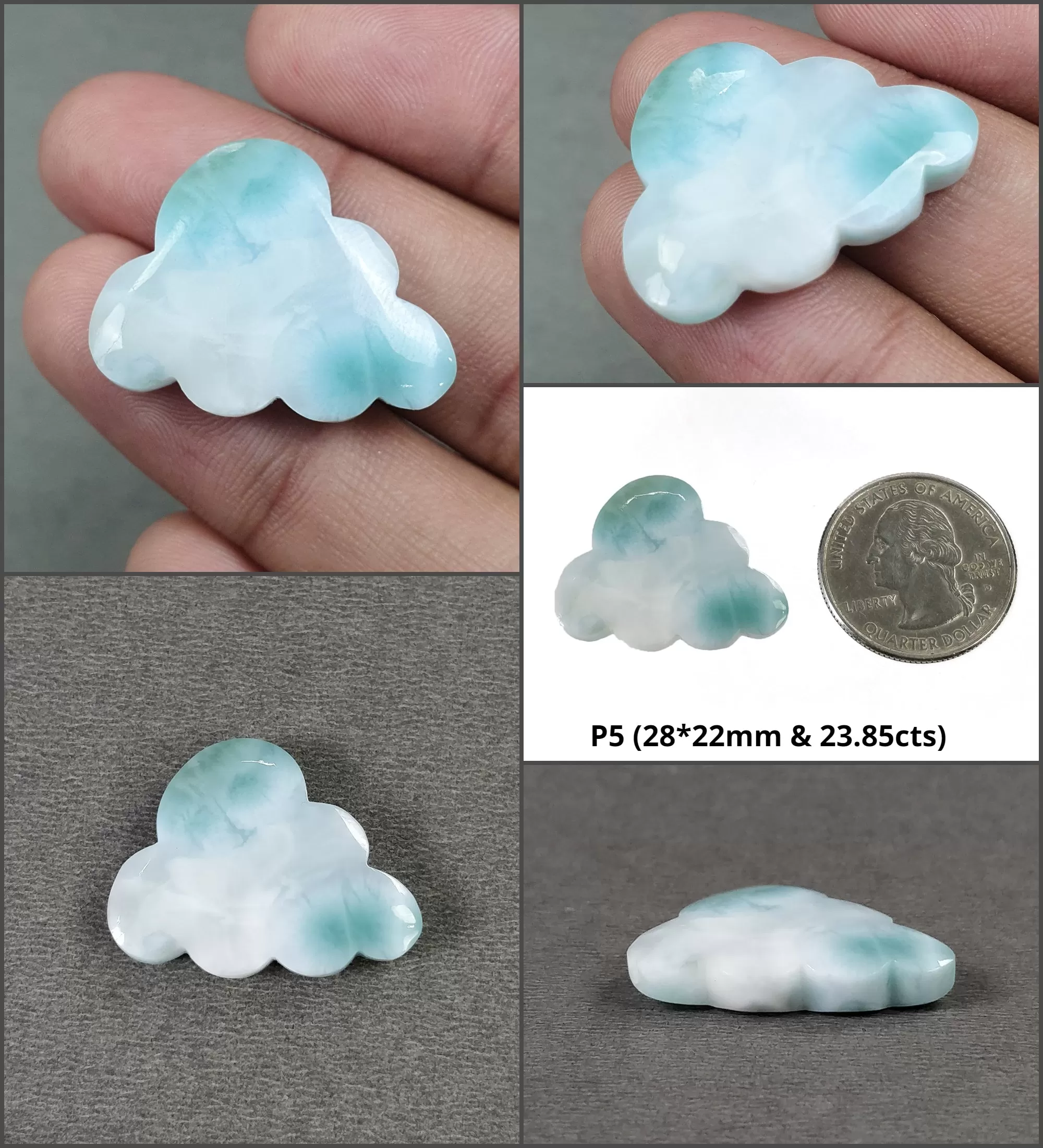 BLUE LARIMAR Gemstone Carving : Natural Untreated Unheated Larimar Bi-Color Hand Carved Cloud