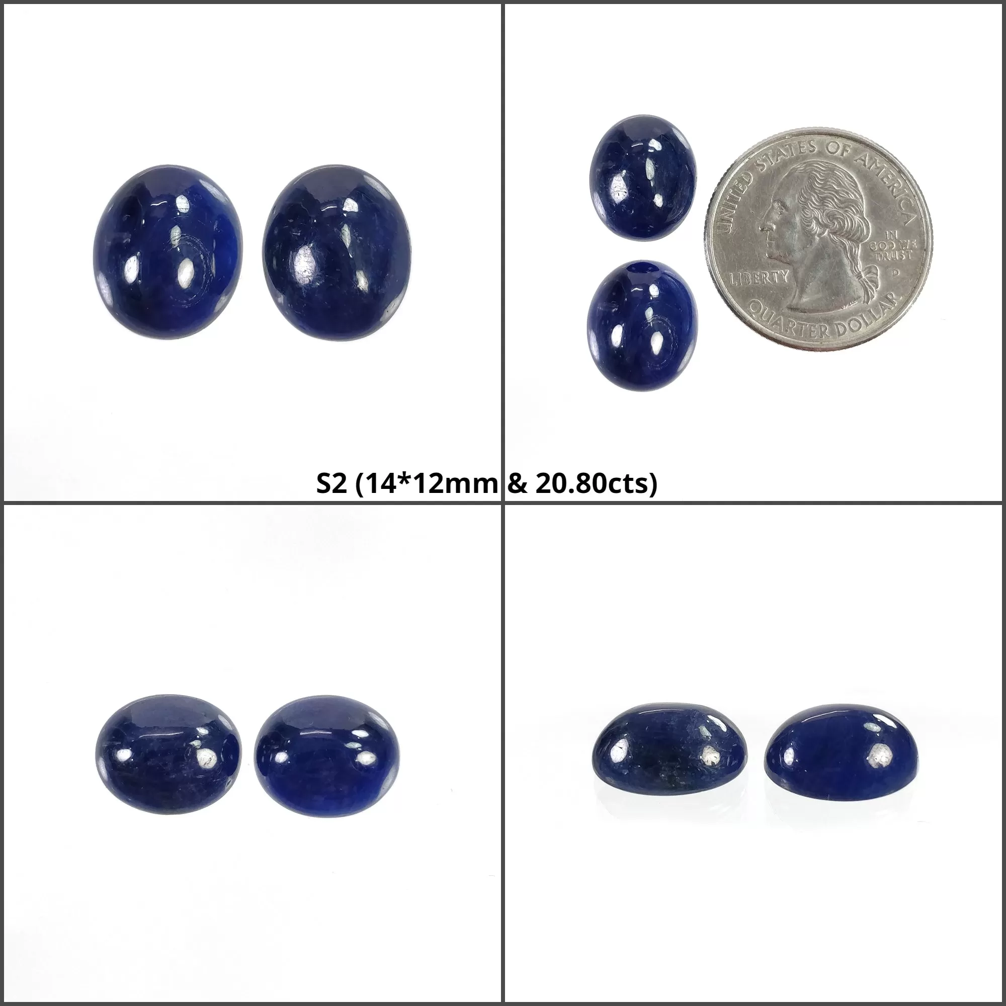 BLUE SAPPHIRE Gemstone Cabochon : Natural Untreated Unheated Sapphire Oval Pear Cushion Shape Cabochon 2pcs & 4pcs Set