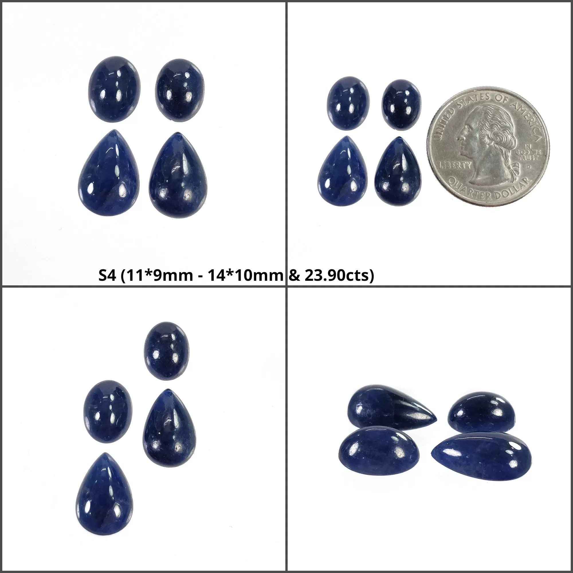 BLUE SAPPHIRE Gemstone Cabochon : Natural Untreated Unheated Sapphire Oval Pear Cushion Shape Cabochon 2pcs & 4pcs Set