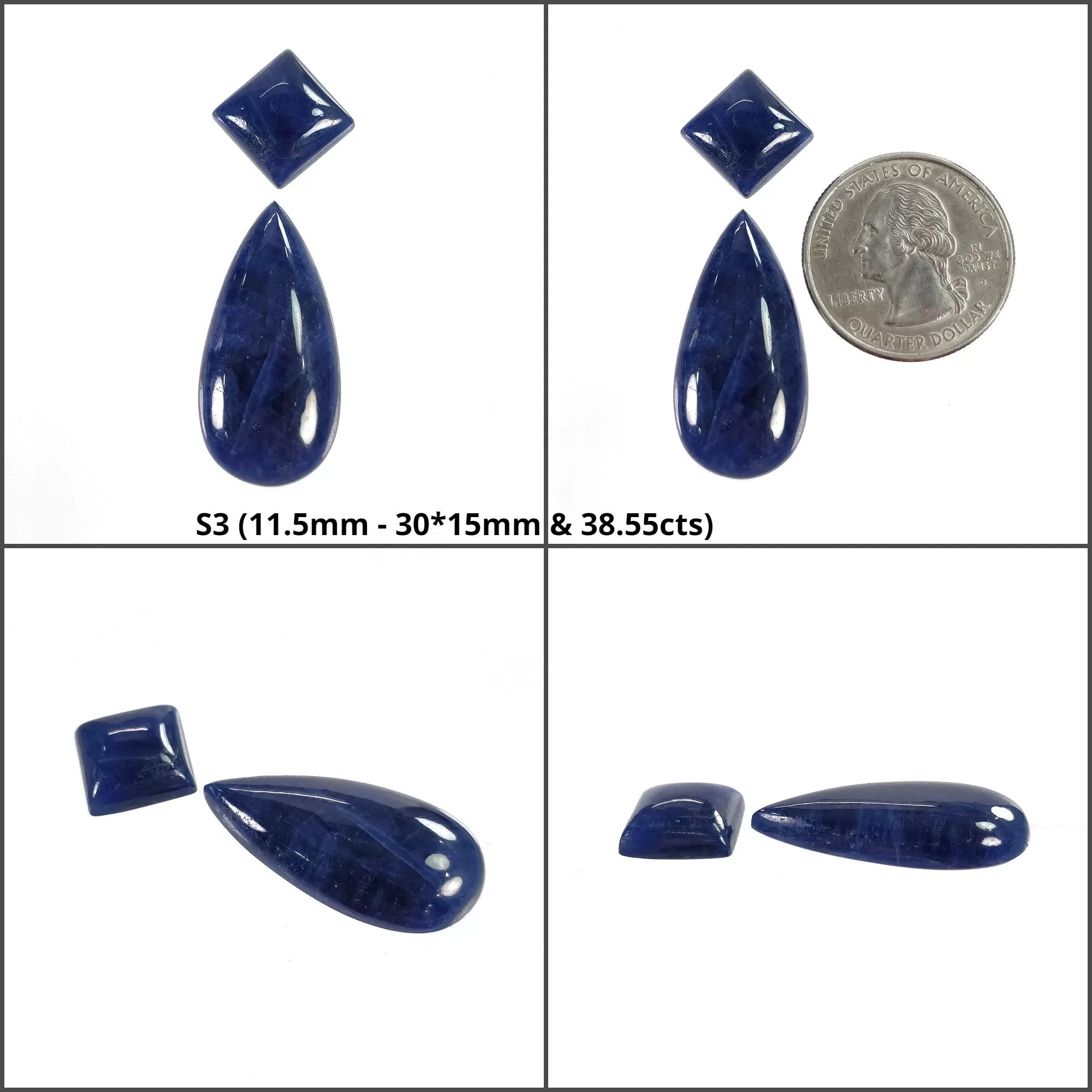 BLUE SAPPHIRE Gemstone Cabochon : Natural Untreated Unheated Sapphire Oval Pear Cushion Shape Cabochon 2pcs & 4pcs Set