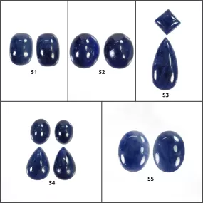 BLUE SAPPHIRE Gemstone Cabochon : Natural Untreated Unheated Sapphire Oval Pear Cushion Shape Cabochon 2pcs & 4pcs Set