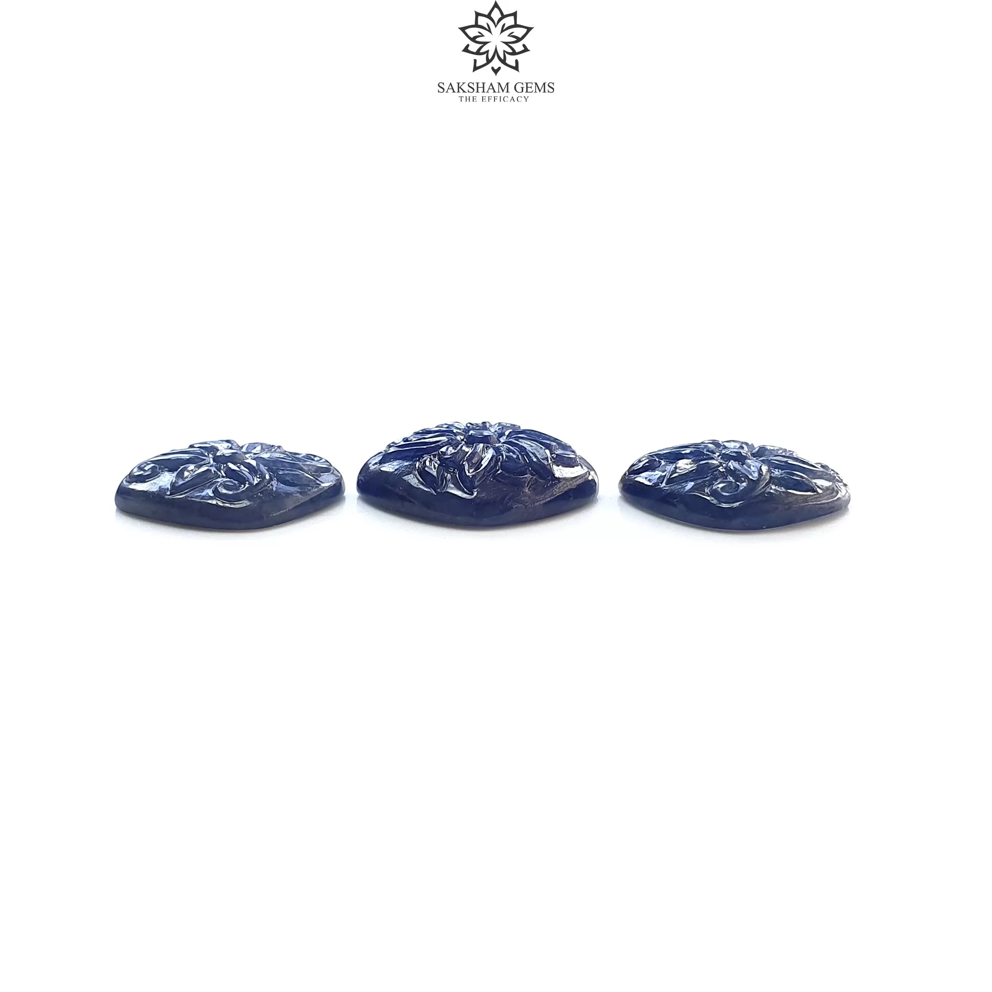 Blue Sapphire Gemstone Carving : 45.00cts Natural Untreated Unheated Sapphire Hand Carved Cushion Shape 16*18mm - 17*19mm 3pcs