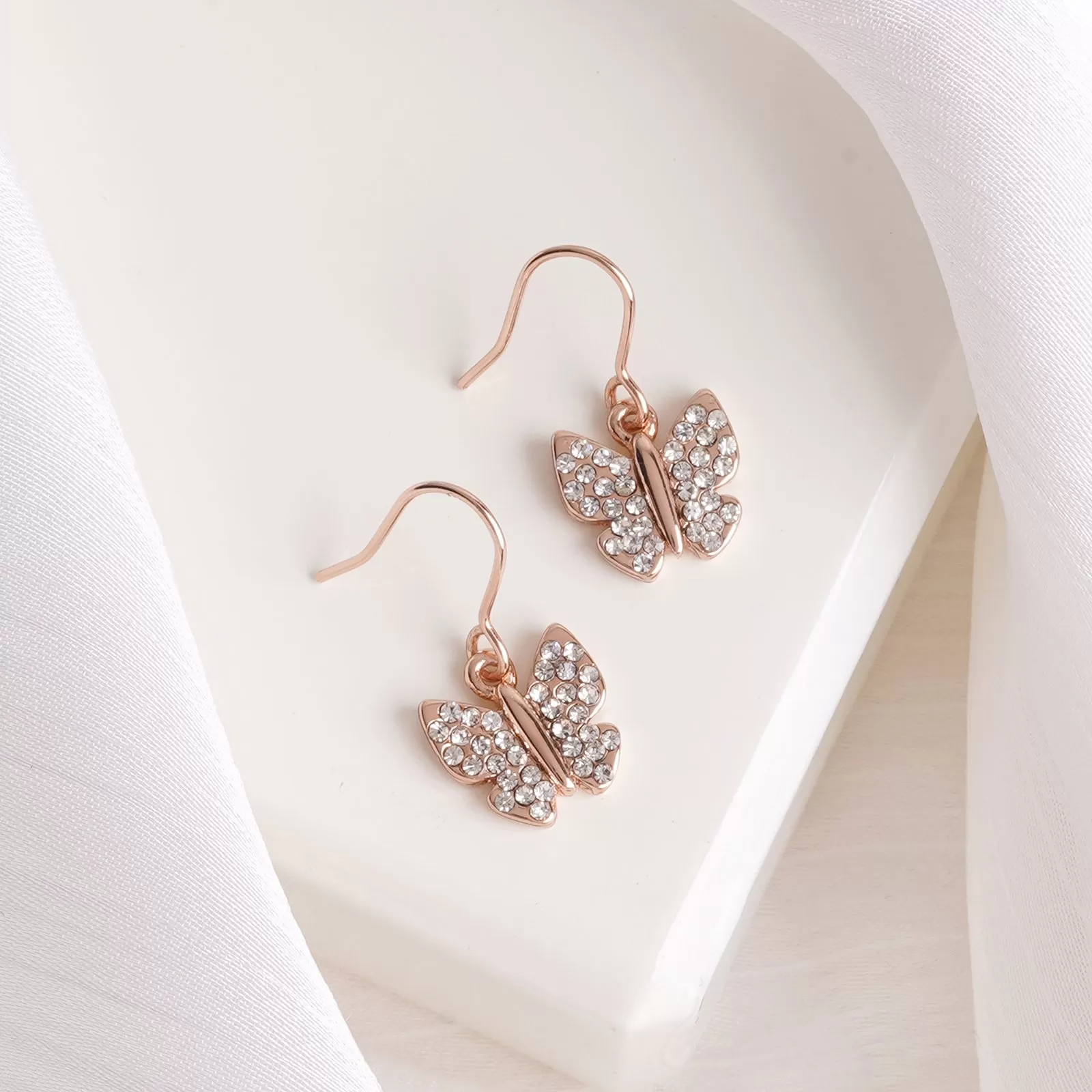 Butterfly Rhinestone Rosegold Earrings