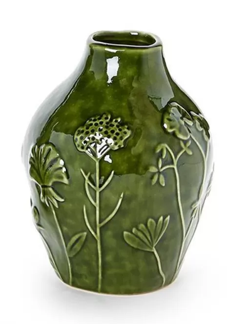 Ceramic Floral Scape Relief Vase