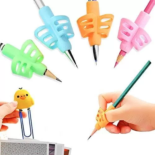 Children Pencil Holder Tools Silicone Two Finger Ergonomic Posture Correction Tools Pencil Grip Writing Aid Grip(random color)