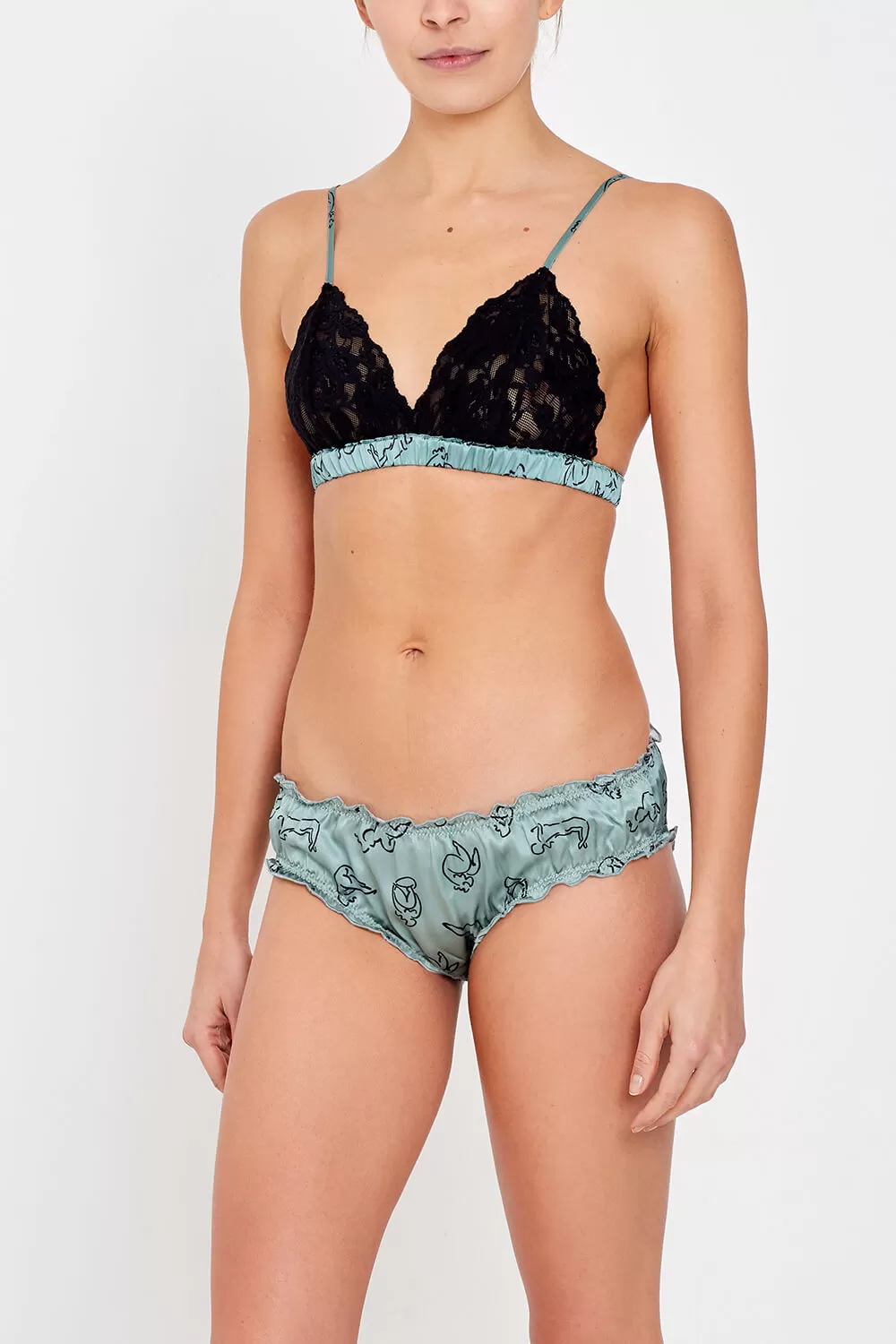 Coquette Green Luxury Silk and Lace Bralette