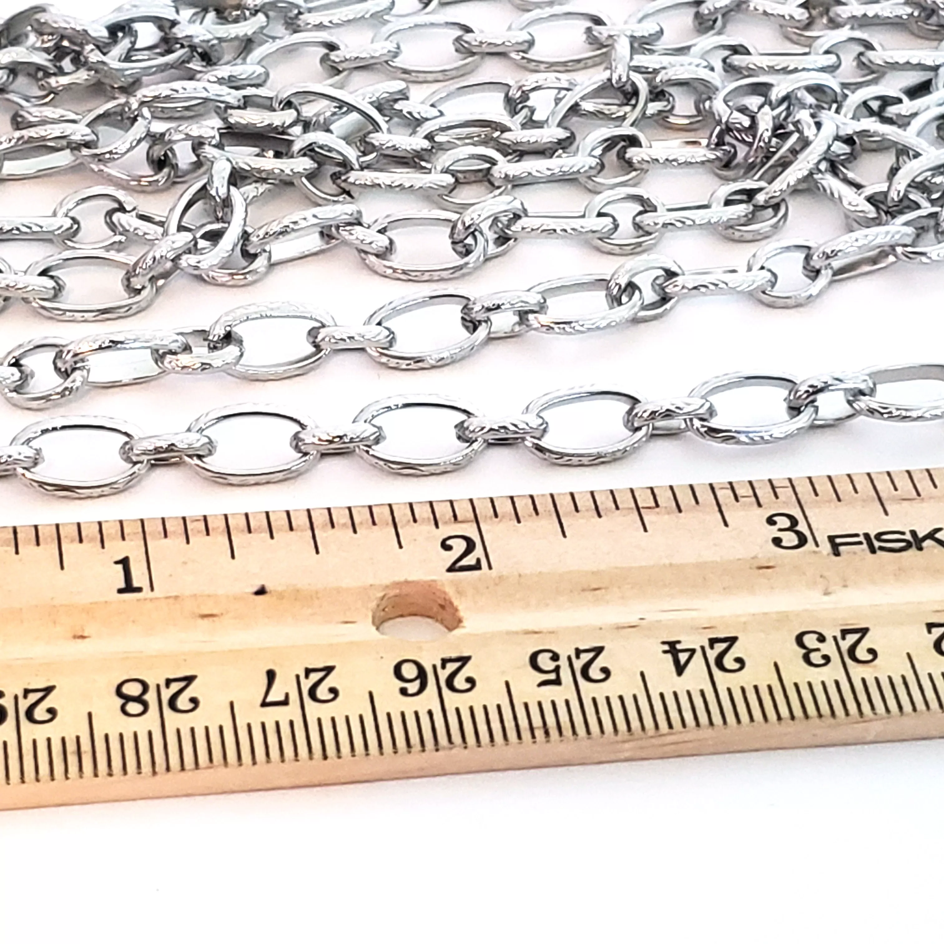 Decorated Stainless Steel Jewelry Chain, Open Links, 11x7 and 7x6, 2mm wide, 29 Feet, #1970