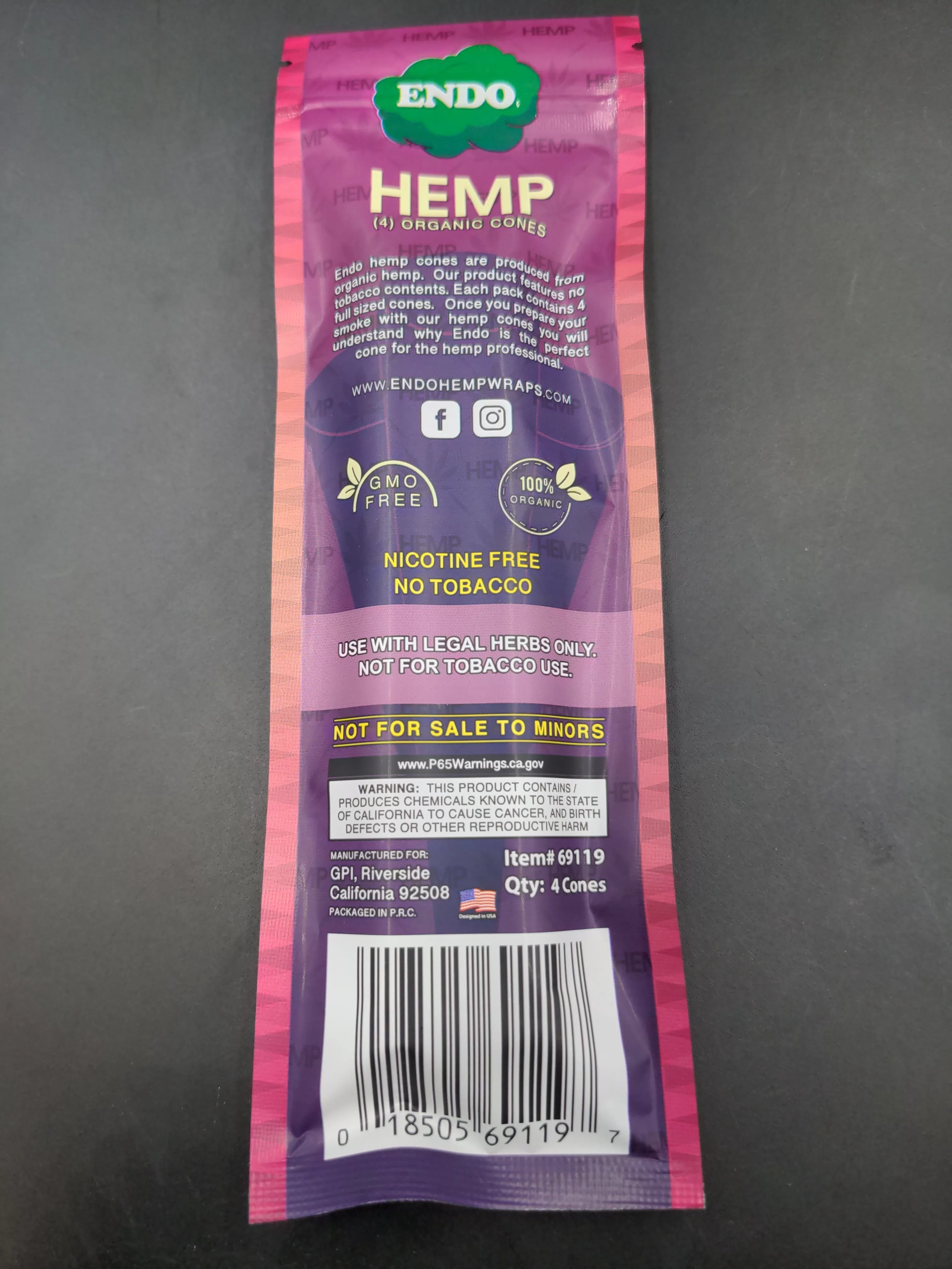 Endo Organic Hemp Wrap Cones | 4 Cones/Pack