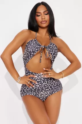 Flora Cut Out 1 Piece Swimsuit - Leopard