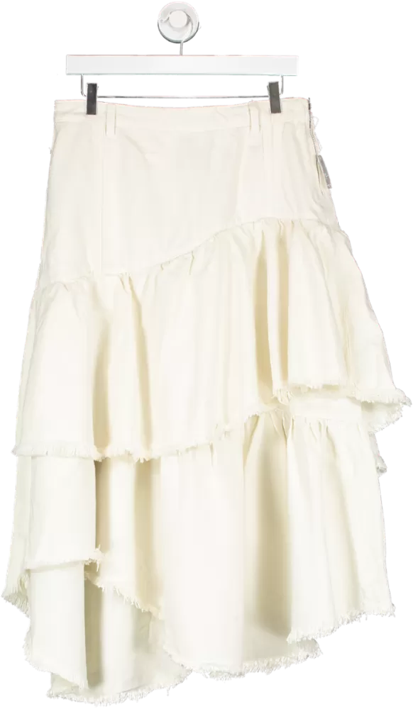 Free People Cream Tiered Denim Ruffle Skirt W30