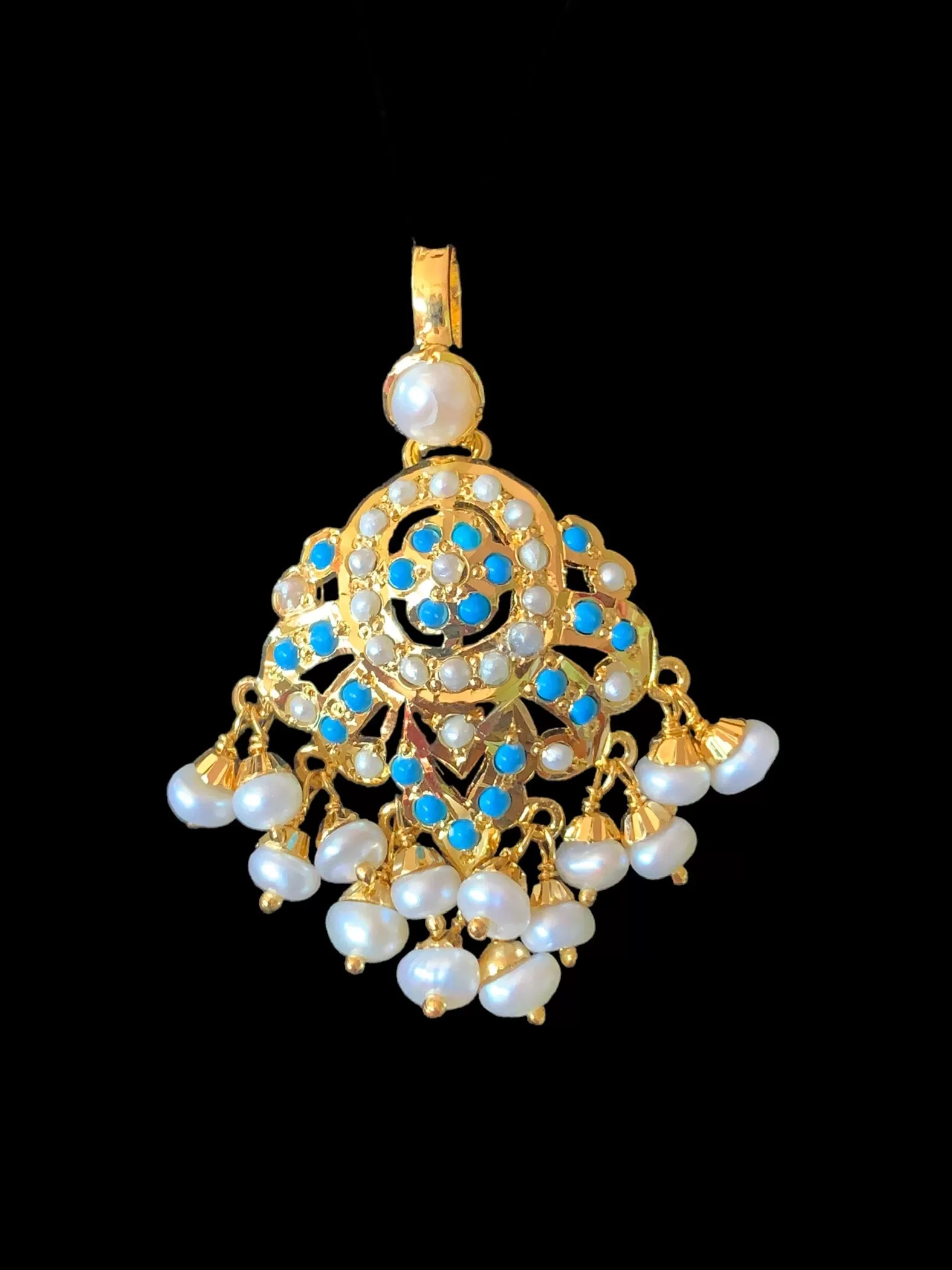 Gold plated silver pendant set in turquoise / feroza ( READY TO SHIP )