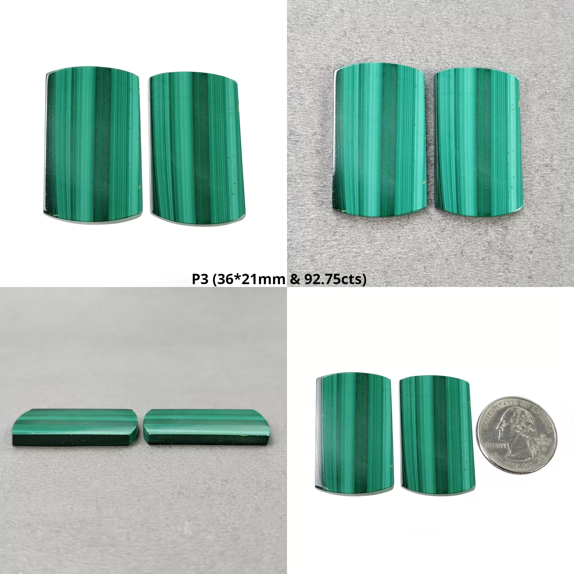 GREEN MALACHITE Gemstone Flat Slices : Natural Untreated Bi-Color Malachite Cushion Shape Pair