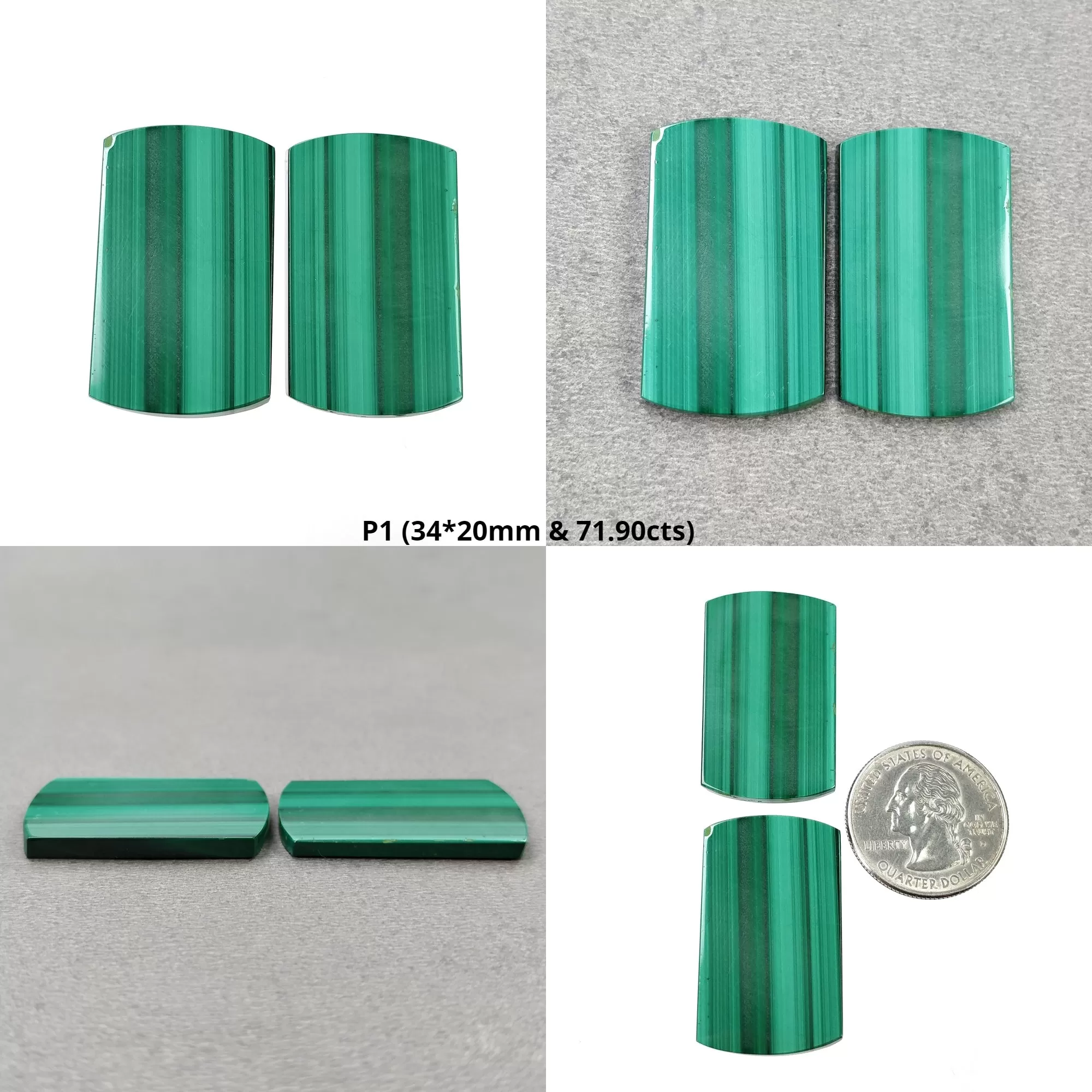 GREEN MALACHITE Gemstone Flat Slices : Natural Untreated Bi-Color Malachite Cushion Shape Pair