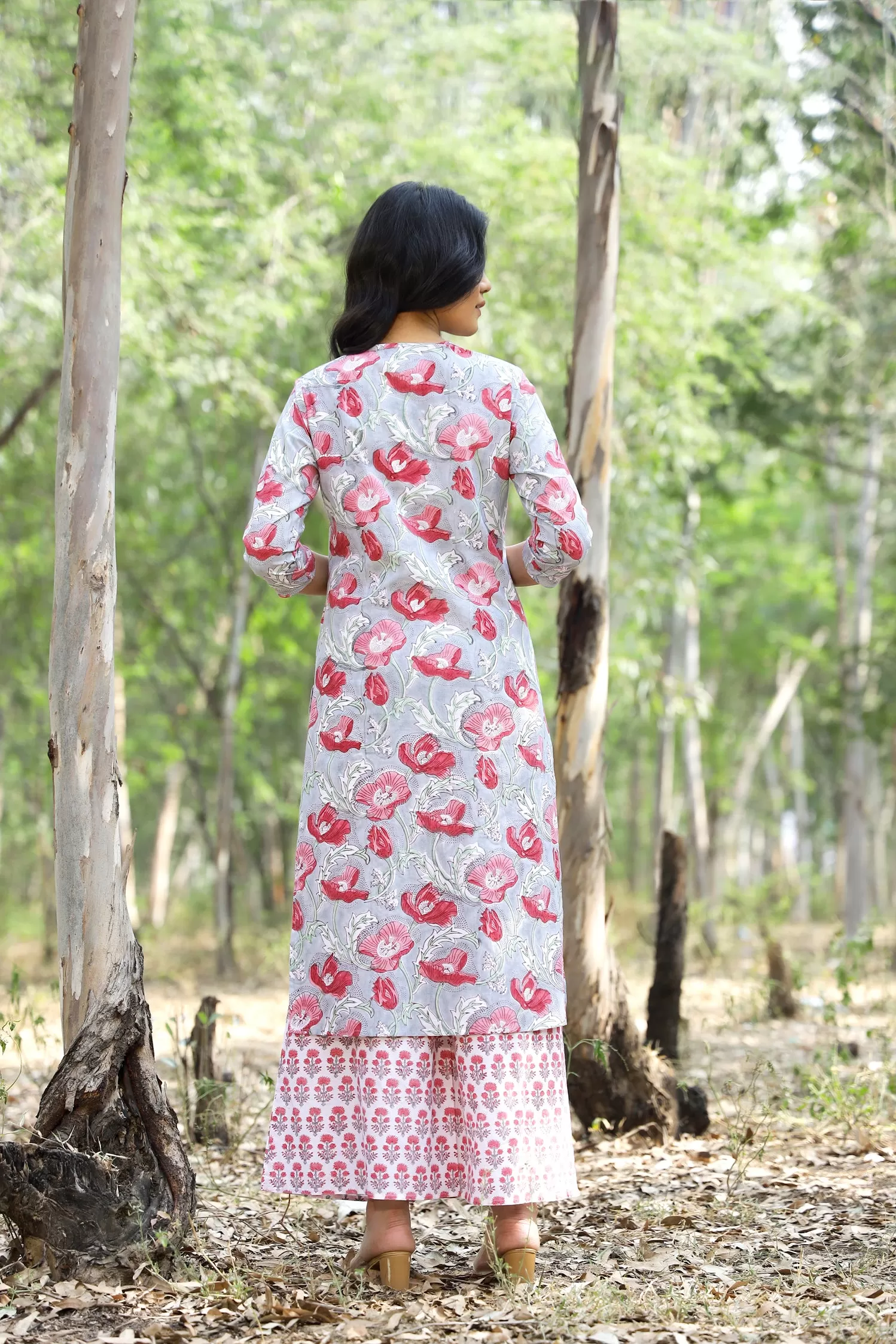 GREY AND FUCHSIA FLORAL TUNIC SET (SET OF 3)