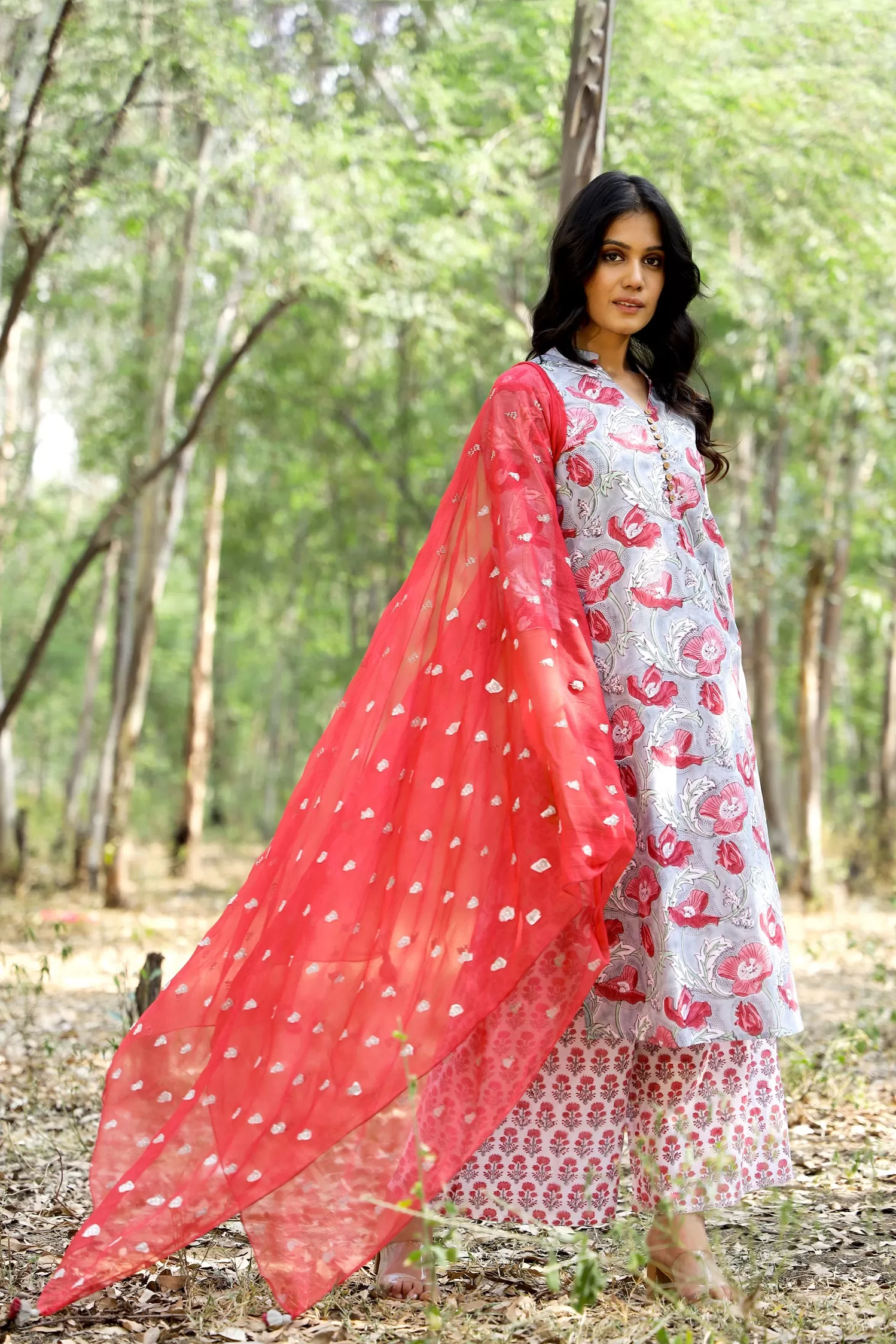 GREY AND FUCHSIA FLORAL TUNIC SET (SET OF 3)