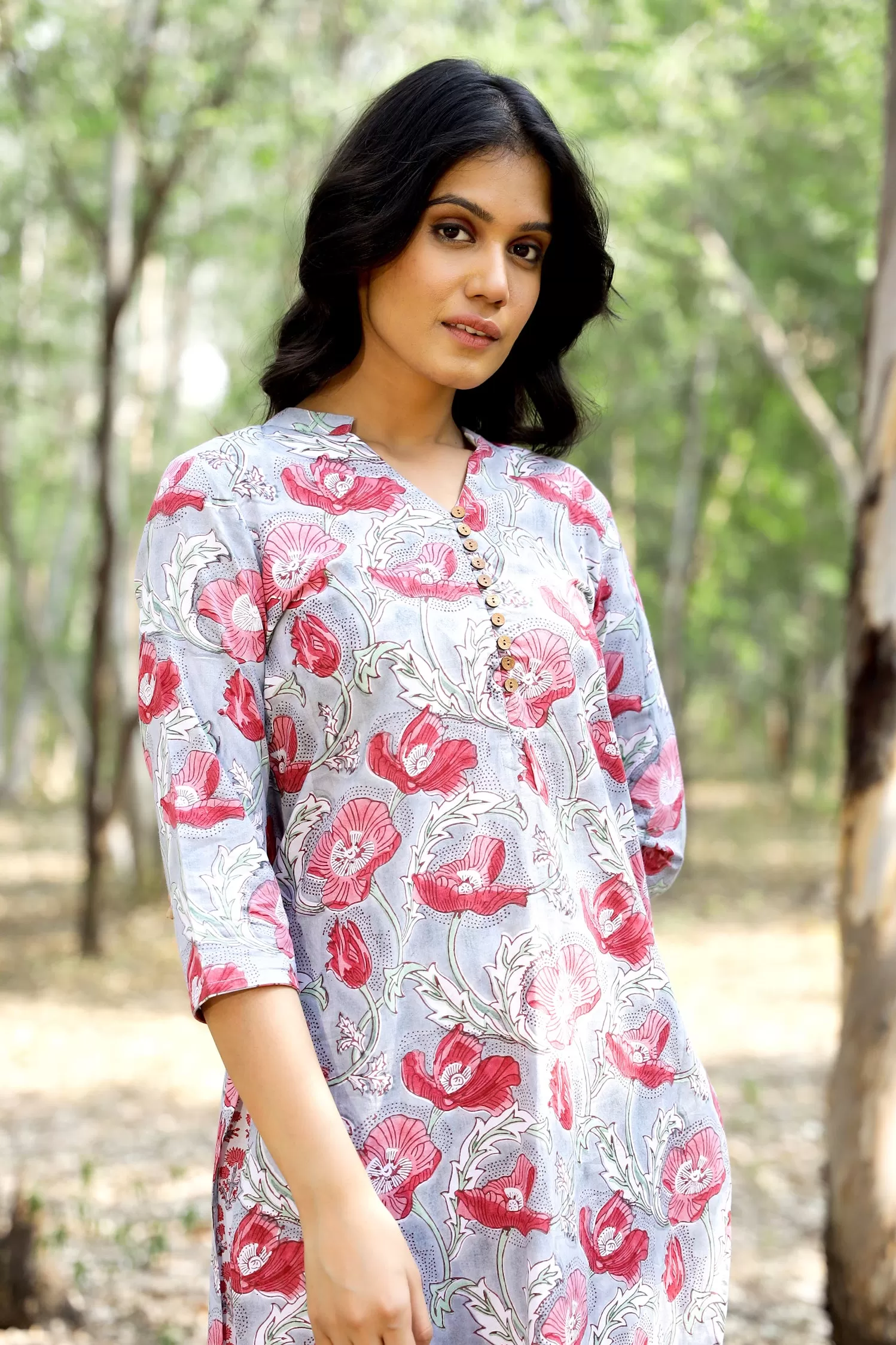 GREY AND FUCHSIA FLORAL TUNIC SET (SET OF 3)