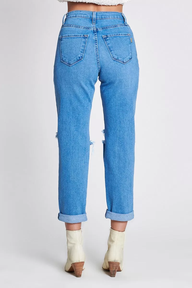 High Waist Relaxed Distressed Denim