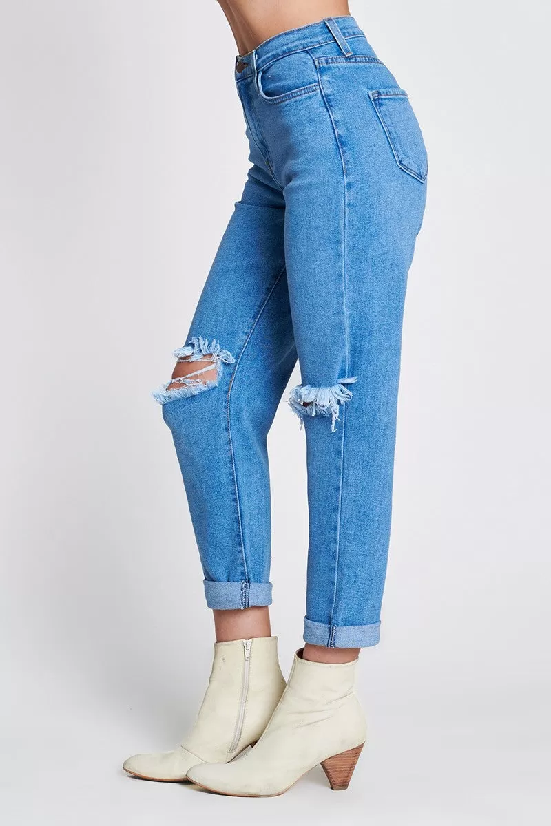 High Waist Relaxed Distressed Denim