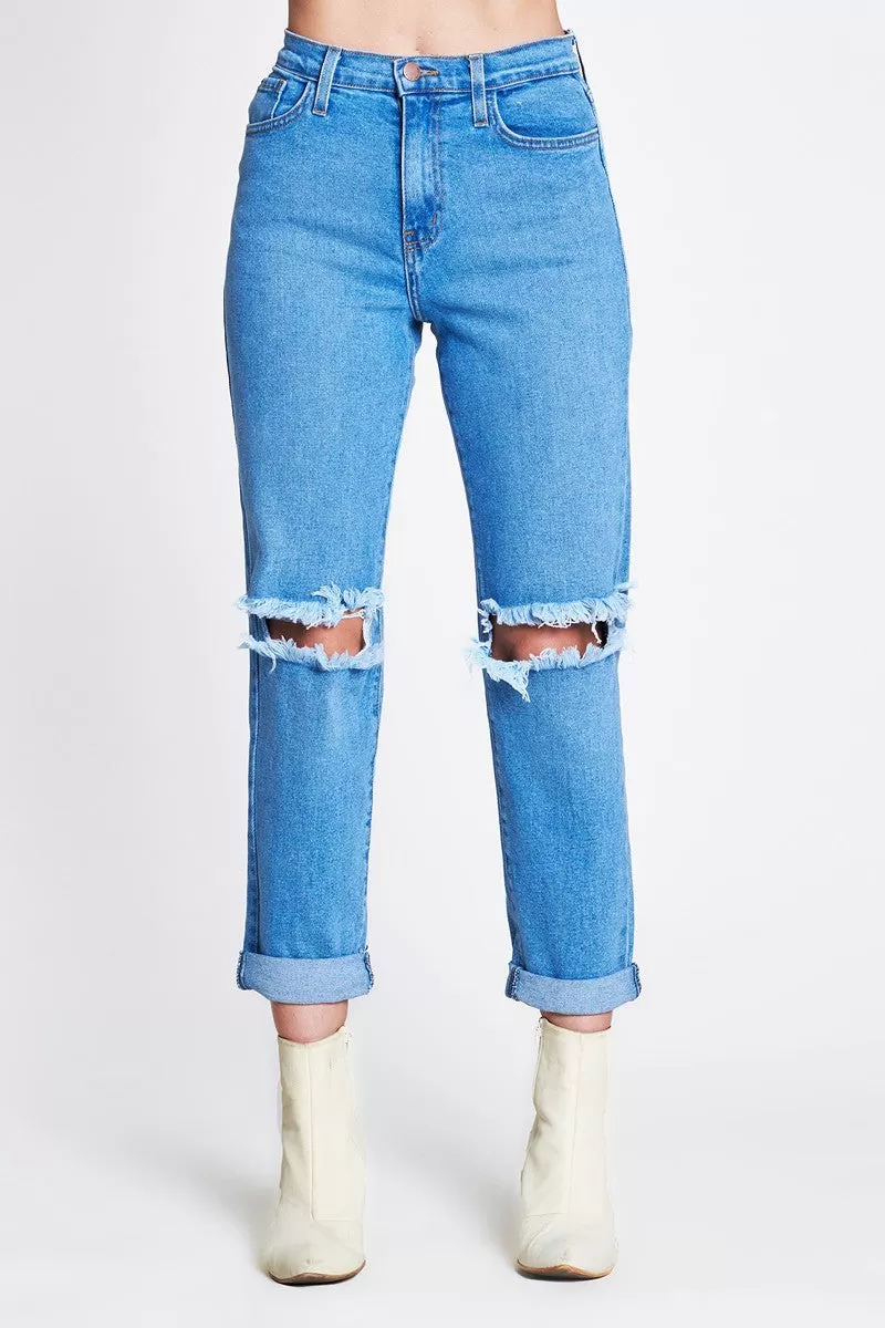 High Waist Relaxed Distressed Denim