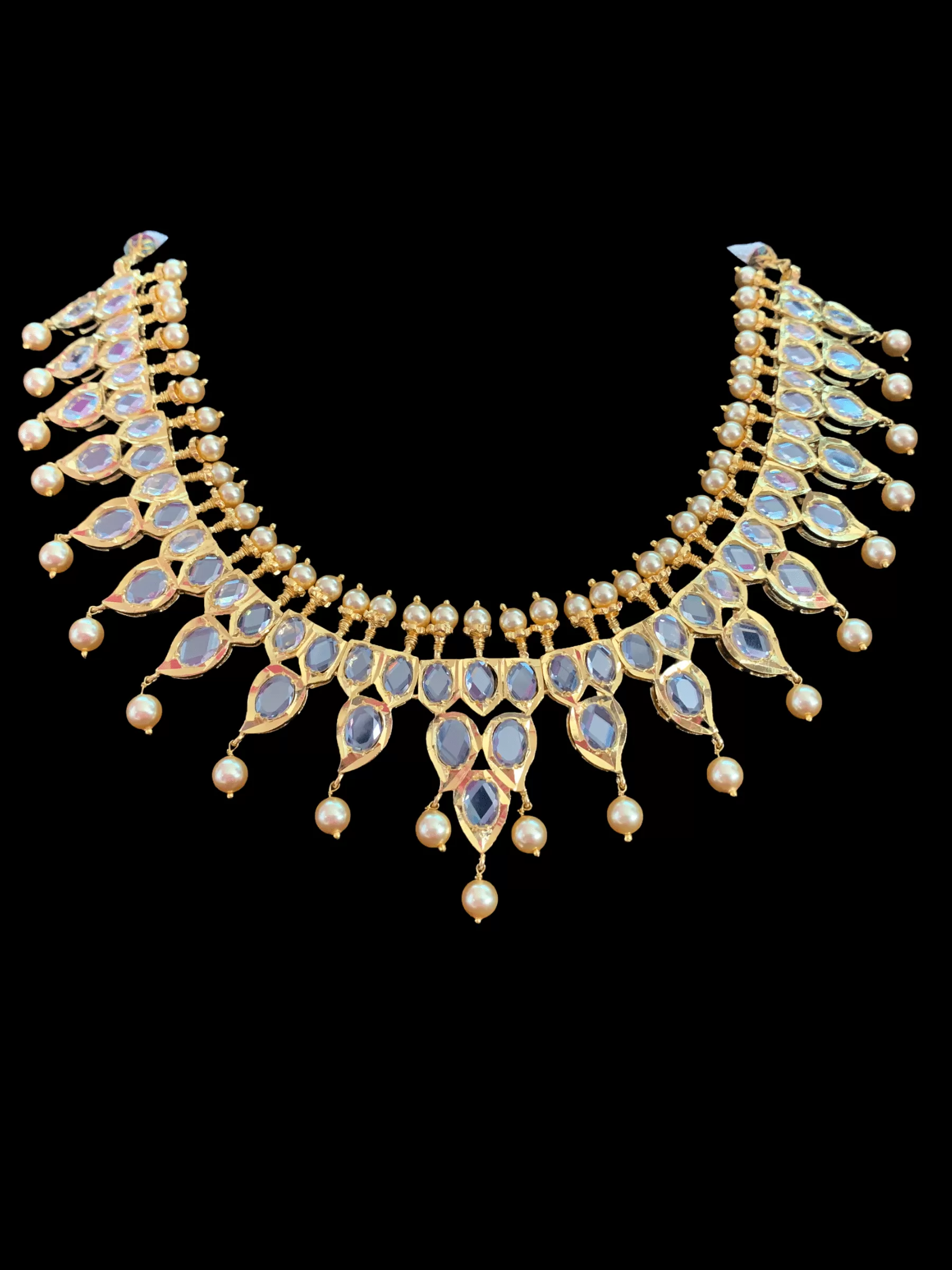 Hyderabadi gold plated polki necklace in gold plated silver