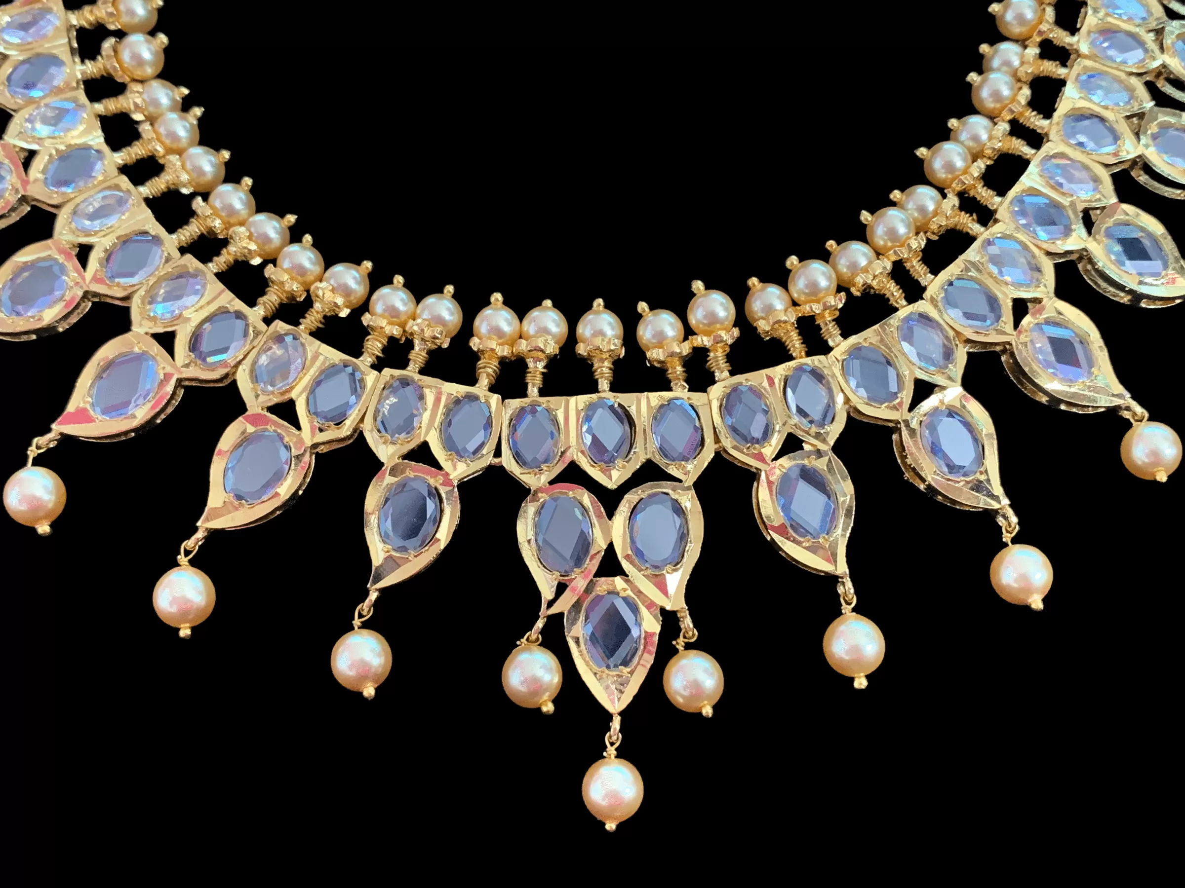 Hyderabadi gold plated polki necklace in gold plated silver