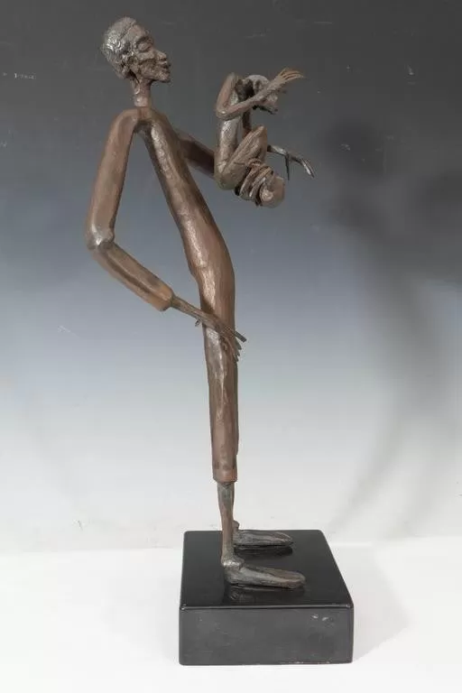 Jean Marc Manner Man & Monkey Bronze Sculpture