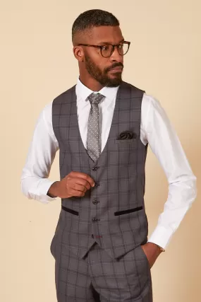 JOSE - Grey Check Single Breasted Waistcoat