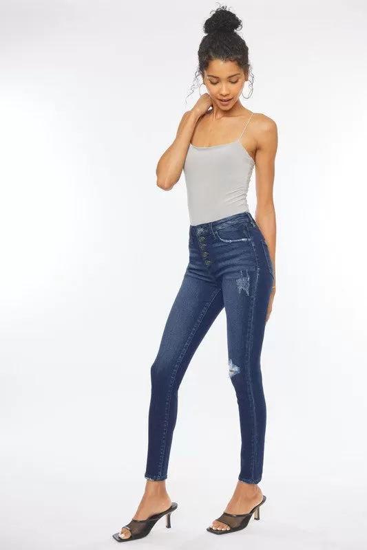 KanCan High Rise Piecing Detail Super Skinny Jeans