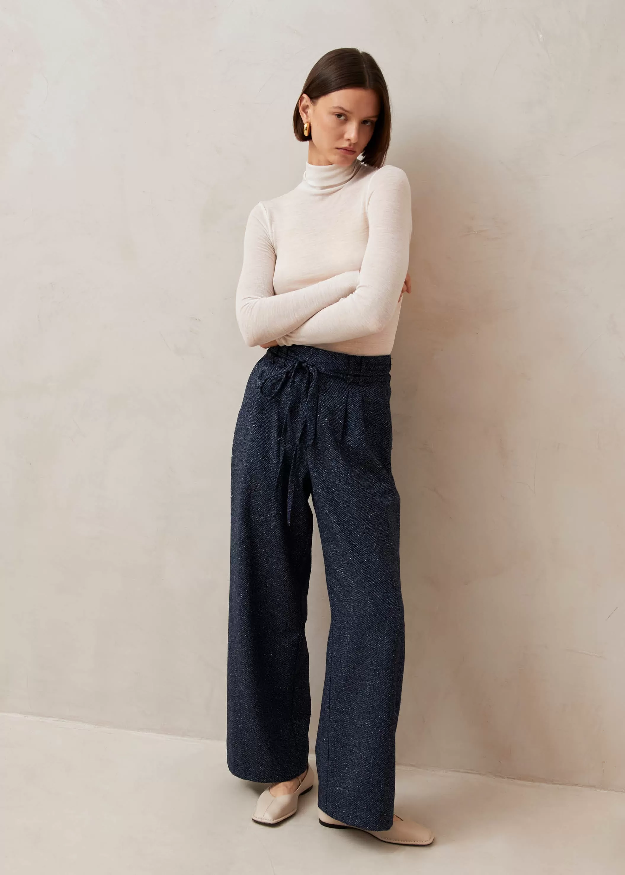 Kathy Herringbone Navy Pants