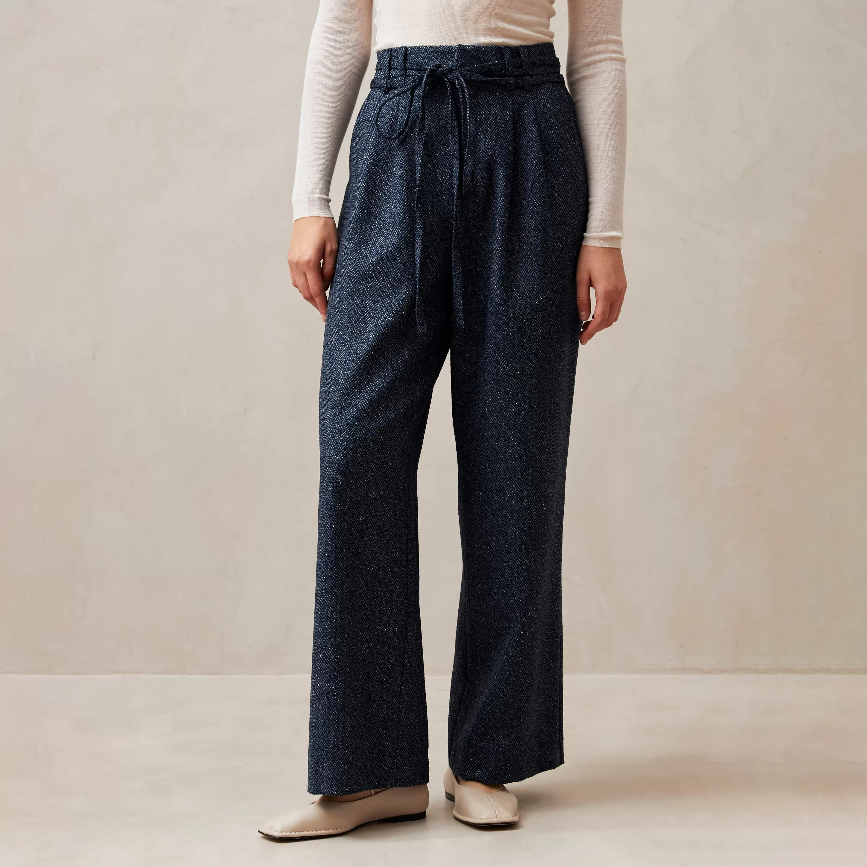 Kathy Herringbone Navy Pants