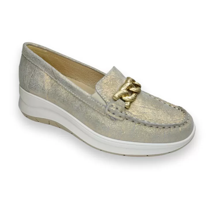 Ladies IGI & Co Slip On Shoes Gold Argento Buckle 5653444