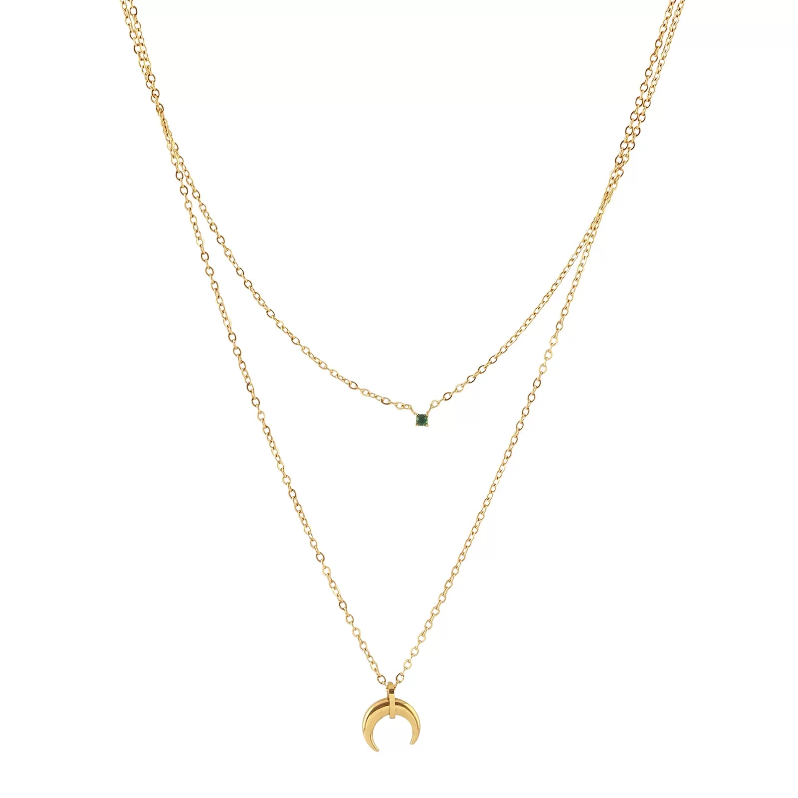 Lunaire Green Stone Gold Layered Necklace