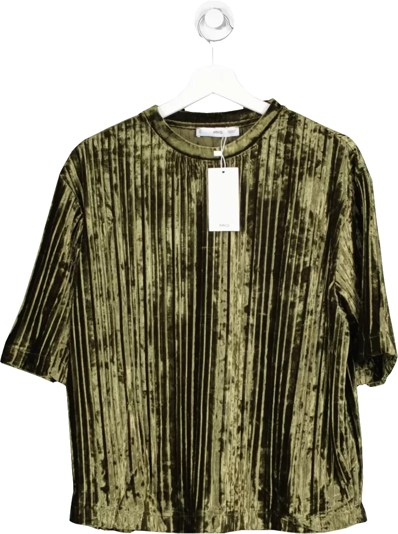 MANGO Green Velvet Plisse T-shirt BNWT  UK XS